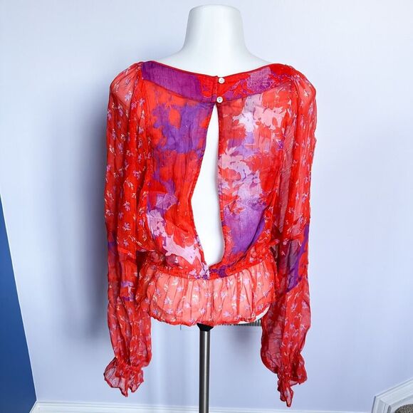 Free People Ruffle Sheer Floral Blouse - Picture 4 of 6
